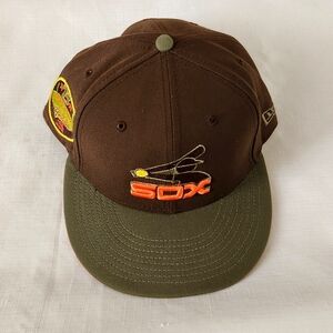 NEW ERA 59 FIFTY CHICAGO WHITE SOX 75 YRS BROWN OLIVE FITTED HAT SZ 7 5/8 COOPER